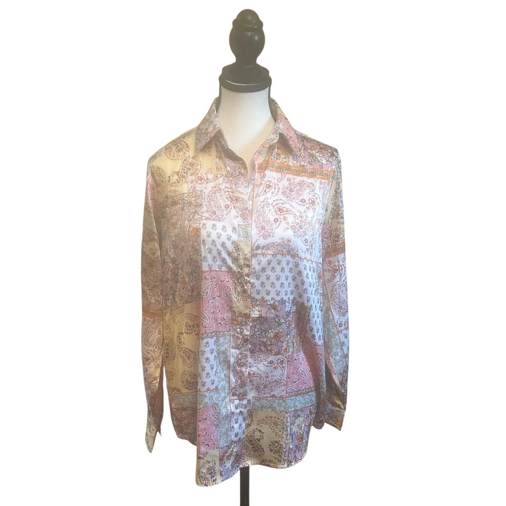 Haver + Blair London XS Paisley Print Patchwork Button Down Long Sleeve Shirt